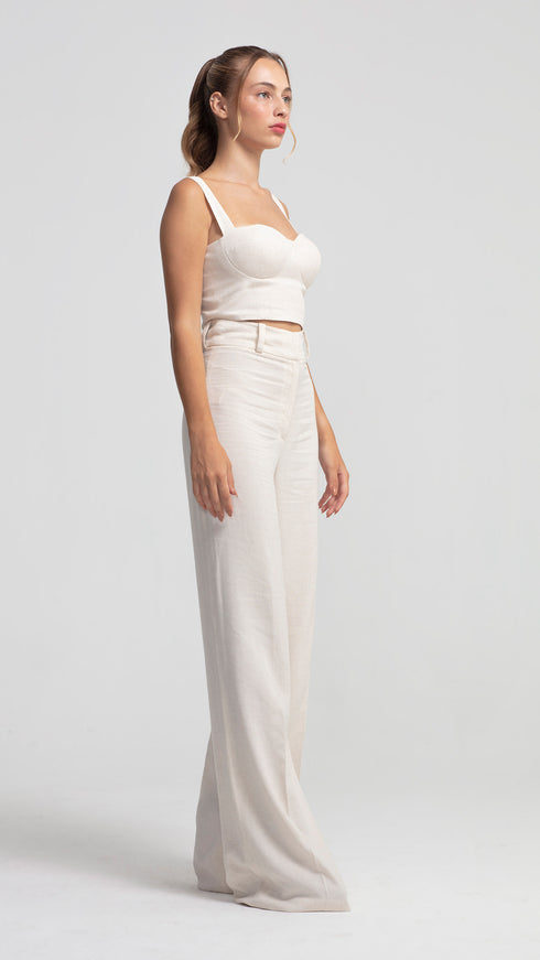 Soft Linen High Waist Palazzo Trousers